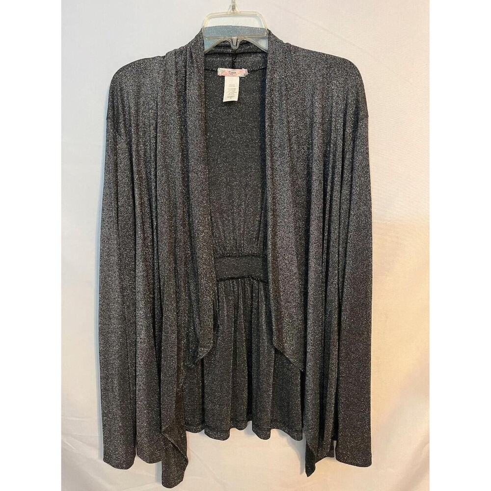 Vintage Women's Grey Silver Metallic Sparkle Open Front Draped Cardigan Size 2X